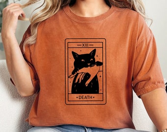 Comfort Colors Tarot Death Cat Shirt, Witchy Halloween Tee