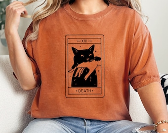 Comfort Colors Black Cat Tarot Shirt, Witchy Halloween Gift