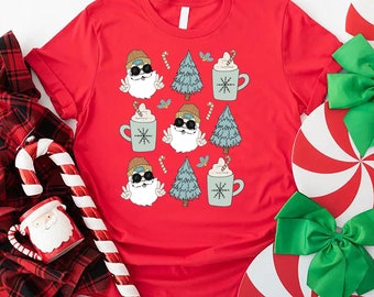 Groovy Santa Doodles Christmas Shirt: Holiday Trees, Hot Cocoa