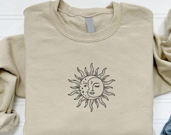 Embroidered Sun and Moon Sweatshirt: Celestial Boho Astrology Clothing