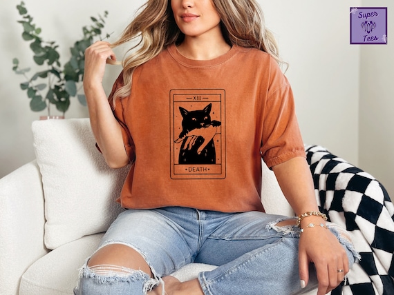 Comfort Colors®Black Cat Tarot Death Shirt, Black Cat Shirt Gift for Halloween,Witchy Cat Shirt,Halloween Gift, Crazy Cat Lady Shirt,Cat Tee