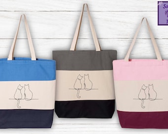 Embroidered Cat Canvas Tote Bag: Cat Mom Gift