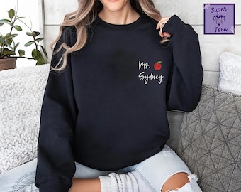 Personalized Teacher Sweatshirt: Embroidered Name & Apple Pullover