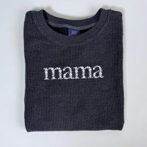 Floral Mama Embroidered Corded Crewneck - Lightweight Ribbed Sweatshirt