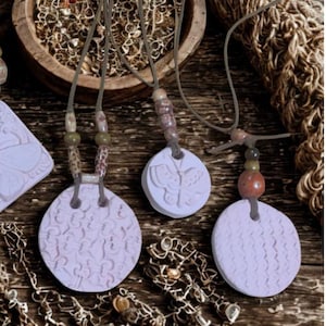 Handmade Clay Car Diffuser | Boho Aromatherapy Necklace | Essential Oil Diffuser Pendant | Natural Car Freshener | Scent-pairing Card