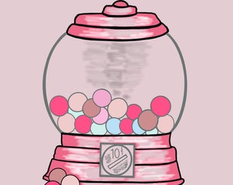Gumball Machine | Ręcznie rysowane słodkie clipart | Pobieranie cyfrowe png i jpeg | Licencja komercyjna dla małych firm | Urocze dzieło sztuki
