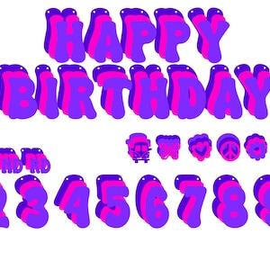 Groovy Retro Party Banner, 3 layered alphabet and numbers with precut string holes