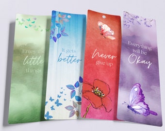 BUTTERFLY 2.3x7" Printable Bookmarks Set Of 4 - Instant Download Themed Bookmarks, Butterflies, quotes, PDF Print And Cut