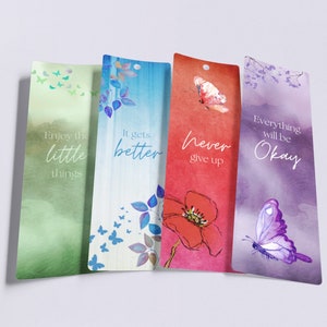 BUTTERFLY 2.3x7&quot; Printable Bookmarks Set Of 4 - Instant Download Themed Bookmarks, Butterflies, quotes, PDF Print And Cut