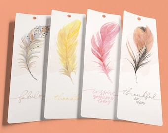 FEATHER 2.3x7" Printable Bookmarks Set of 4 instant digital download for Book Lovers! Quotes, Feathers, Pastels and more!