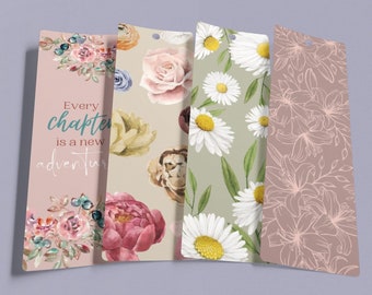FLOWERS 2.3x7" Printable Bookmarks Set #4 instant digital download for Book Lovers! Daisies, quotes, roses, gifts for book readers!