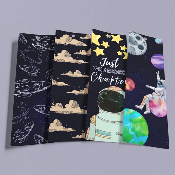 GALAXY SPACE 2.3x7" Printable Bookmarks Set Of 4 -Instant Download Space Themed Bookmarks, Cloudy Sky, PDF Print And Cut
