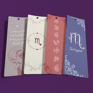 SCORPIO 2.3x7&quot; Printable Bookmarks Set Of 4 - Zodiac Scorpio Bookmarks - Instant Download Themed Bookmarks, Scorpio, PDF Print And Cut