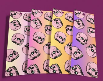 PINK SKULLS 2.3x7” Printable Bookmarks Set Of 4 - Ombre Colors, Pink Colors, Skulls PDF Print And Cut - Instant Download