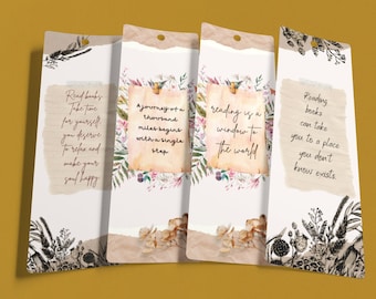 FLORAL 2.3x7" Printable Bookmarks Set Of 4 - Instant Download Space Themed Bookmarks, Flowers, quotes, PDF Print And Cut