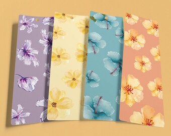 PASTEL FLOWERS 2.3x7" Printable Bookmarks Set Of 4 - Instant Download Floral Themed Bookmarks, Pastels, PDF Print And Cut