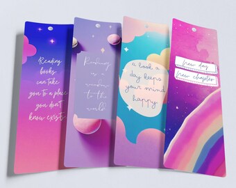 QUOTES for READERS Printable Bookmarks Set Of 4 - Bookmarks for Readers - Instant Download Themed Bookmarks, Quotes, Rainbows