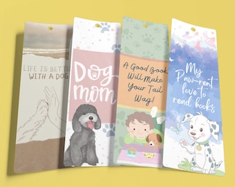 DOGS 2.3x7" Printable Bookmarks Set Of 4 - Bookmarks for Dog Lovers- cute, quotes PDF Print And Cut - Instant Download