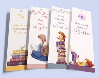 BOOK QUOTES 2.3x7" Printable Bookmarks Set Of 4 - Instant Download Cute Bookmarks, Quotes, PDF Print And Cut