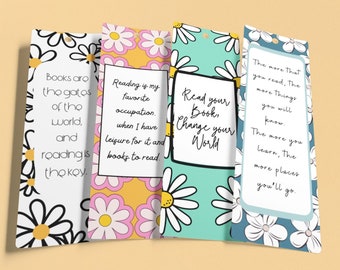 QUOTES & FLOWERS 2.3x7" Printable Bookmarks Set Of 4 - Instant Download Bookmarks, Flowers, quotes about reading, PDF Print And Cut