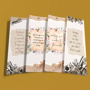 FLORAL 2.3x7" Printable Bookmarks Set Of 4 - Instant Download Space Themed Bookmarks, Flowers, quotes, PDF Print And Cut