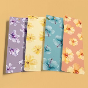 PASTEL FLOWERS 2.3x7" Printable Bookmarks Set Of 4 - Instant Download Floral Themed Bookmarks, Pastels, PDF Print And Cut