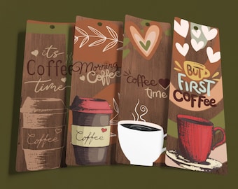 COFFEE LOVER 2.3x7" Printable Bookmarks Set Of 4 -Instant Download Reading Themed Bookmarks, Library, PDF Print & Cut