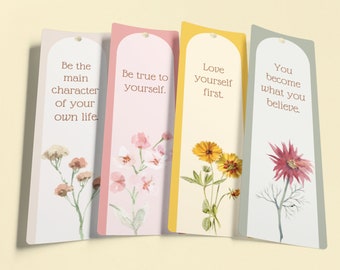 FLOWERS 2.3x7" Printable Flower Design Bookmarks Set #4 instant digital download for Book Lovers! Flowers, quotes, pastels, cute designs!