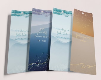 SELF LOVE 2.3x7" Printable Bookmarks Set Of 4 - Bookmark  Instant Download Minimalist Themed Bookmarks, Abstract, quotes PDF Print And Cut