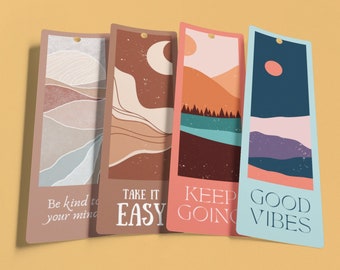 GOOD VIBES 2.3x7” Printable Bookmarks Set Of 4 - Bookmarks for Book Lovers, Life Quotes, PDF Print And Cut - Instant Download