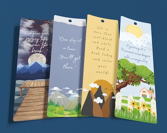 NATURE 2.3x7” Printable Bookmarks Set Of 4 - Bookmark with Quotes, Inspirational Quotes, Nature PDF Print And Cut - Instant Download