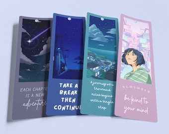 ANIME  2.3x7” Printable Bookmarks Set Of 4 - Bookmarks for Anime Lovers, Reading quotes, PDF Print And Cut - Instant Download