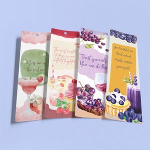 DESSERTS 2.3x7&quot; Printable Bookmarks Set Of 4 - Instant Download Fruits Themed Bookmarks, Desserts, Quotes, PDF Print And Cut