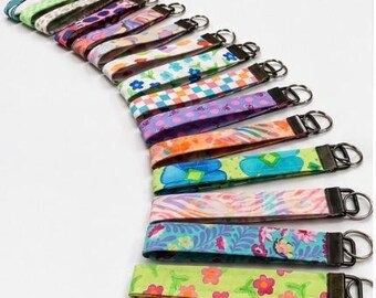 Handmade Fabric Wristlet Key Fob • Cotton Keychain with Patterns