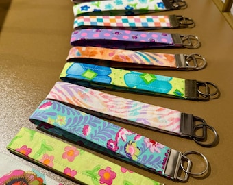 Handmade Fabric Wristlet Key Fob • Cotton Keychain with Patterns