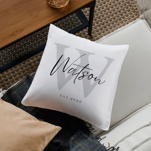 Monogram Name Initial Throw Pillow Case, Personalized Family Name Pillow, Personalized Wedding Gift, House Warming Gift, Anniversary Gift