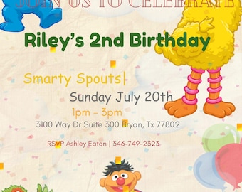 Personalized Toddler Birthday Invitation – Sesame Street Inspired| Easy Instant Download| Canva