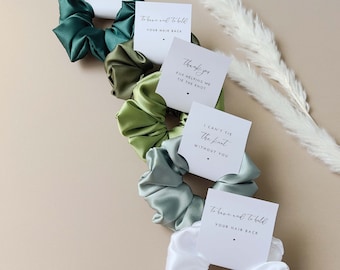 Bridesmaid Hair Scrunchies Bridesmaid Proposal Gifts Bridal Party Gifts Maid of Honor Proposal Gift Bachelorette Sage Green Tag Scrunchies