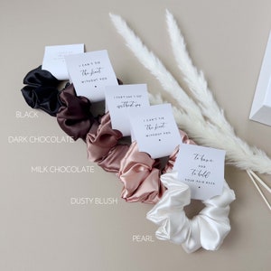 Bridesmaid Hair Scrunchies Sky Blue Bridesmaid Gift Pale Blue Bridesmaid Proposal Gift Box Tag Scrunchies Bridal Party Dusty Blue Wedding image 8