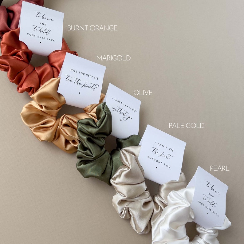 Bridesmaid Hair Scrunchies Sky Blue Bridesmaid Gift Pale Blue Bridesmaid Proposal Gift Box Tag Scrunchies Bridal Party Dusty Blue Wedding image 4
