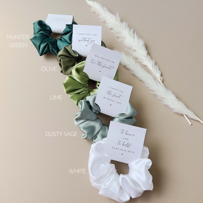 Bridesmaid Hair Scrunchies Sky Blue Bridesmaid Gift Pale Blue Bridesmaid Proposal Gift Box Tag Scrunchies Bridal Party Dusty Blue Wedding image 6