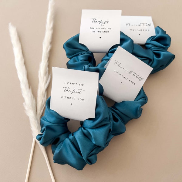 Teal Bridesmaid Satin Scrunchies Asking Bridesmaid Gift Proposal Boxes Ask To Be Maid of Honor Gift Dark Teal Orange Wedding Silky Hair Ties