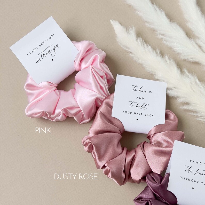 Bridesmaid Hair Scrunchies Sky Blue Bridesmaid Gift Pale Blue Bridesmaid Proposal Gift Box Tag Scrunchies Bridal Party Dusty Blue Wedding image 7