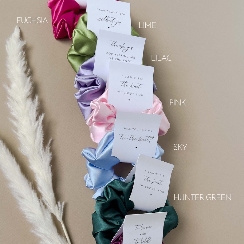 Bridesmaid Hair Scrunchies Sky Blue Bridesmaid Gift Pale Blue Bridesmaid Proposal Gift Box Tag Scrunchies Bridal Party Dusty Blue Wedding LILAC
