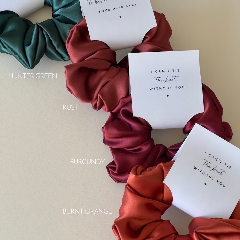 Bridesmaid Hair Scrunchies Sky Blue Bridesmaid Gift Pale Blue Bridesmaid Proposal Gift Box Tag Scrunchies Bridal Party Dusty Blue Wedding BURGUNDY