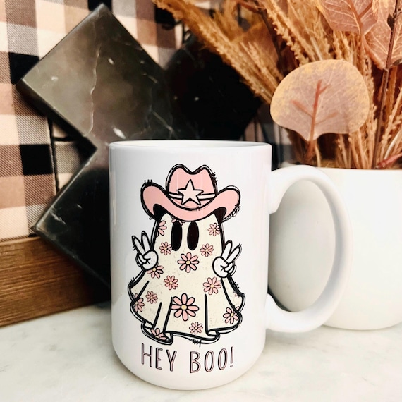 Hey Boo! Mug, Ghost Mug, Ghost Mug, Halloween Mug, Cowboy