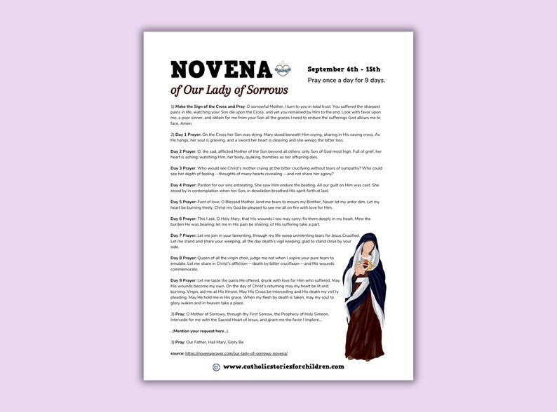 Novena to Our Lady of Sorrows | Instant Download | Catholic Gifts | Catholic Children's ...