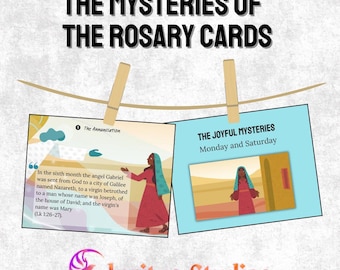 Mysteries of the Rosary Cards for Children: Catholic Prayer Cards (Digital PDF)
