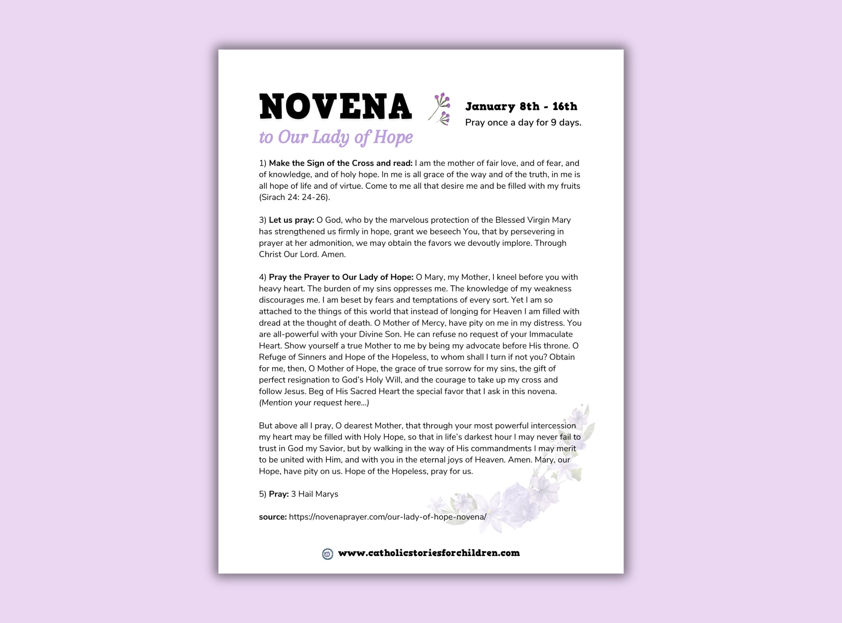 Novena to Our Lady of Hope | Instant Download | Catholic Gifts | Catholic Children's Printables ...