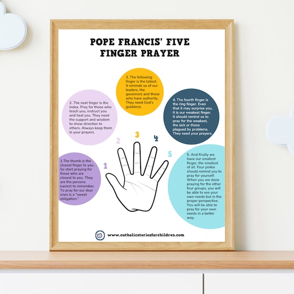 Pope Francis' Five Finger Prayer Printable PDF | Digital Download | Catholic Children's Printables | Catholic Printables | Letter Size